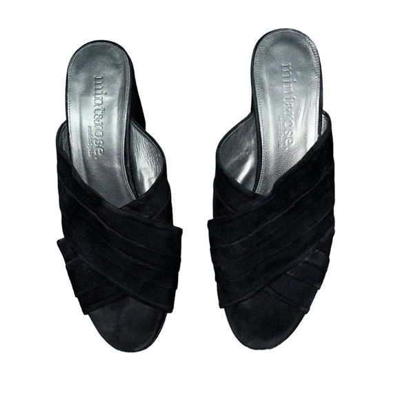 mint & rose Black Suede Leather Block Heel Mule Sandals Size 39 (8.5/9) - Picture 1 of 5